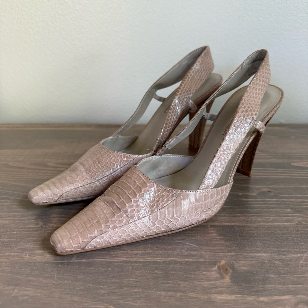 Enzo Angiolini Taupe Faux-Snakeskin Slingback Heels